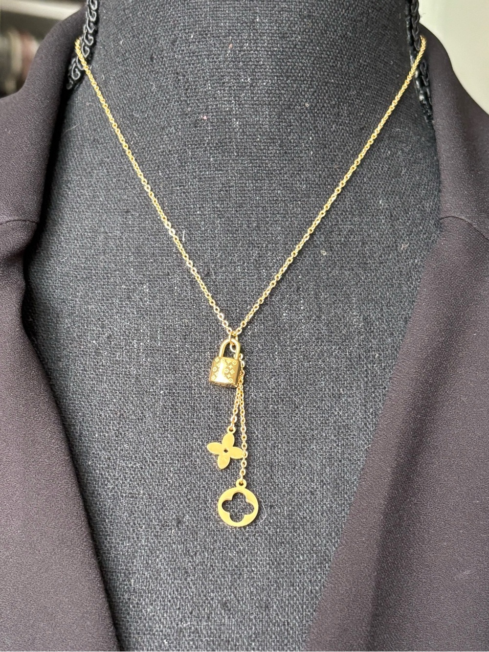 Gold Lock and Charm Pendant Necklace - Women's Jewelry